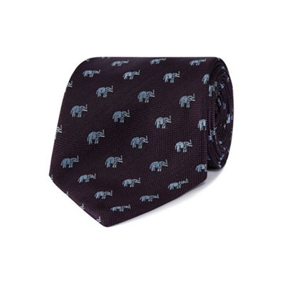 Purple embroidered elephants silk tie
